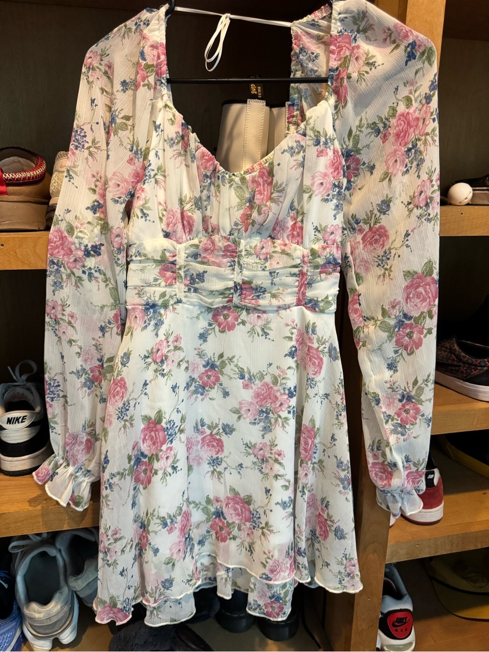 Girls' Pink Floral Ruffle Hem Dress - White Base